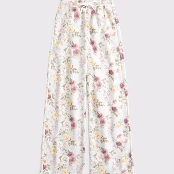 ABERCROMBIE & FITCH Women's High Rise Sunday Wide Leg Floral Sweatpants NWT - Picture 6 of 7